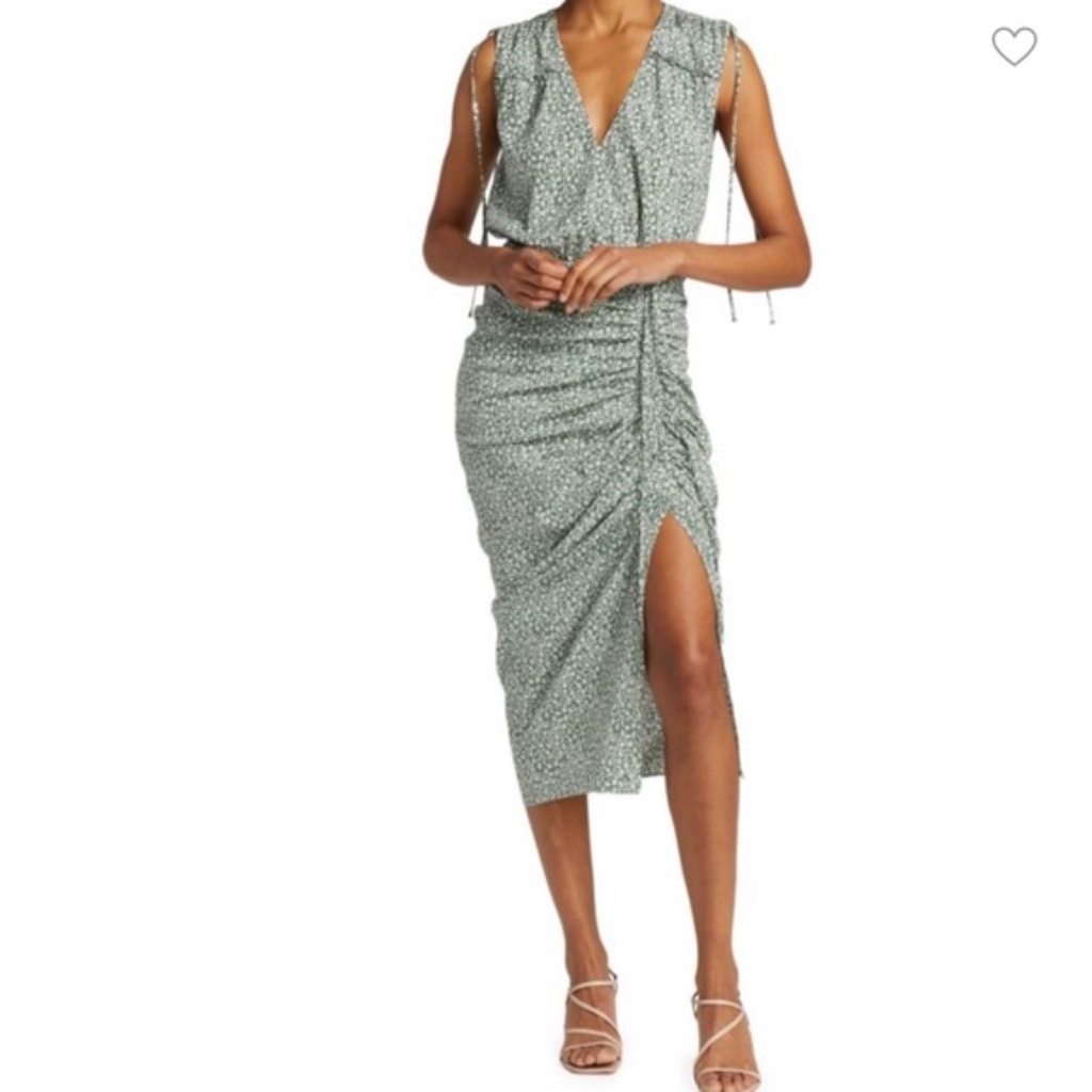 Veronica Beard Teagan Green Silk V-Neck Dress Size 2